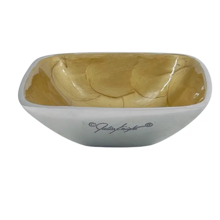 Vintage Trinket Dish Bowl By Artist Julia Knight Thumb-Swirled Pearlised Champagne-Colored Enamel On  Metal Alloy1990s.