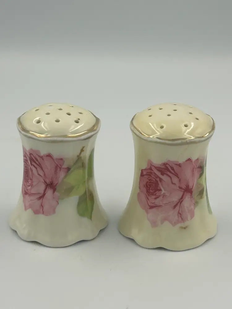 Antique OE&G Royal Austria Porcelain Pink Rose Gold Accent Salt & Pepper Shaker Set