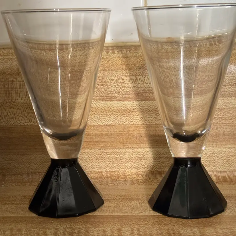 France Luminarc Set Of 2 Black And Clear Glasses