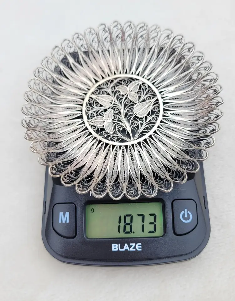 Vtg Sterling Silver Cannetille Filigree Flower Drink Coaster Dish Platter- 18.7g