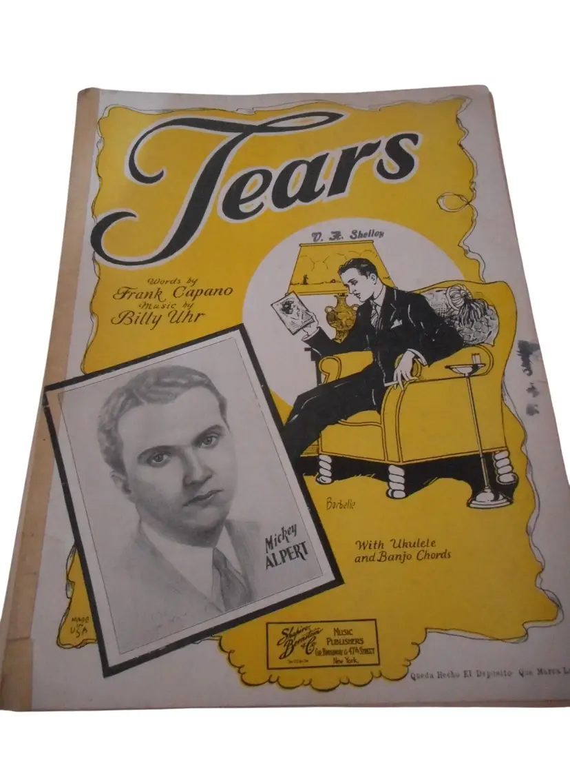 Vintage Sheet Music c 1930 Tears Piano voice Ukulele Banjo Mickey Alpert