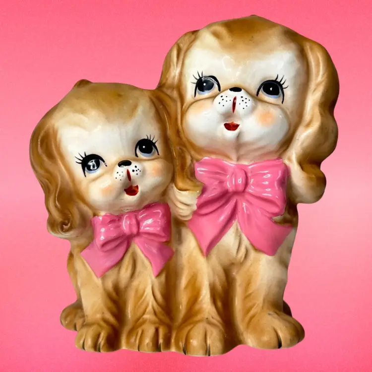 Vintage Velco 4097 RARE Puppy Dog Planter Vase 5” 1960’s Made In Japan Kitschy Cute