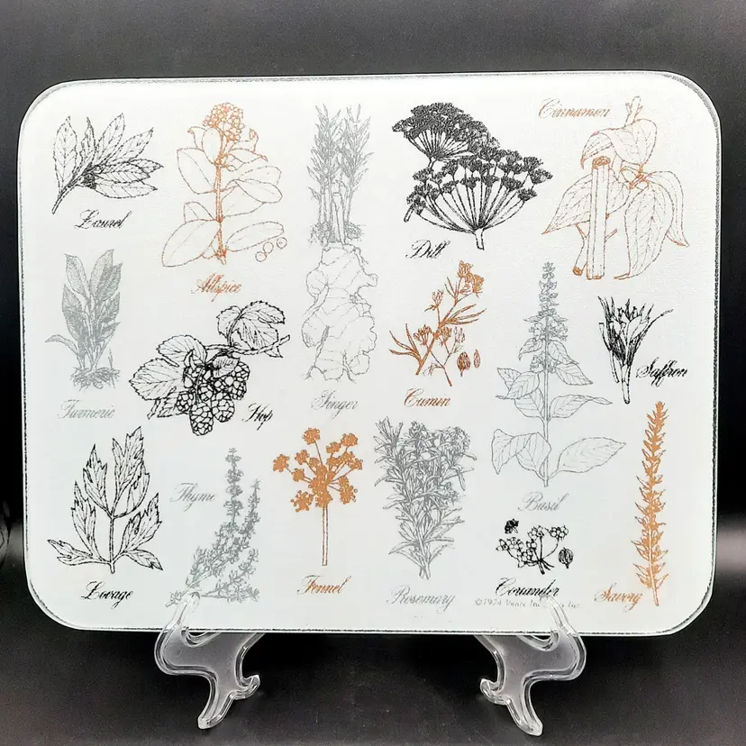 Vintage Spices Surface Saver Cutting Board Tempered Glass 1974 Vance Industries