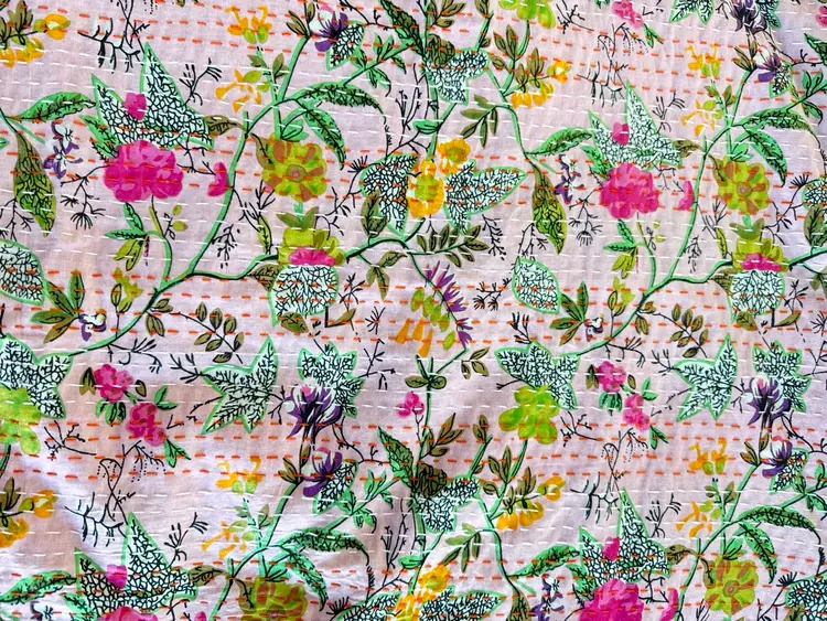 King Sized Kantha India Quilt Blanket Pink 108"x108"
