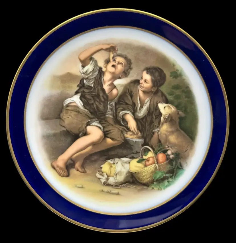 Vintage Schumann Bavaria Germany Porcelain Plate Echt Cobalt Melon Eaters 7.5”