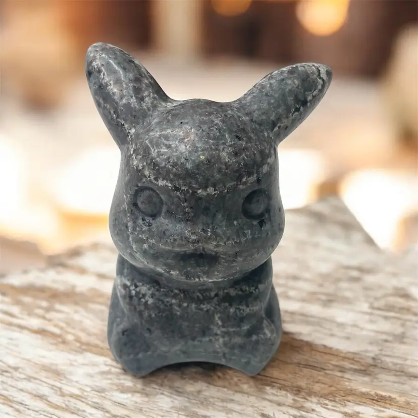 Yooperlite Bunny Pikachu Carving – UV Reactive Orange Glow – Crystal Collectible