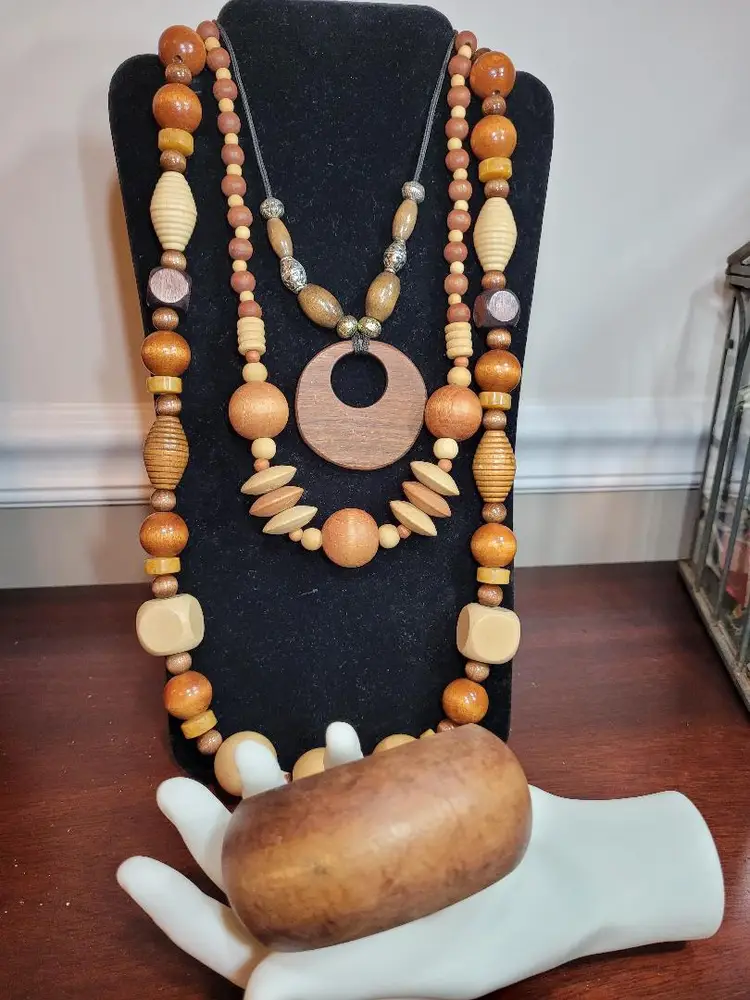 Costume LOT of Wooden Beaded necklaces and wood bracelet.