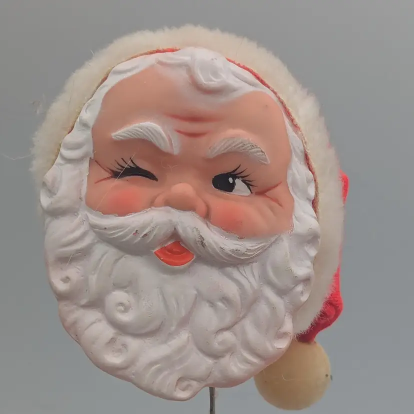 Vintage 1950s Winking Santa  Head Christmas Ornament/ Wreath Topper