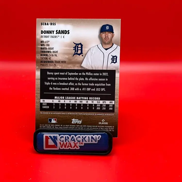 Donny Sands 2023 Topps Stadium Club RC Auto SCBA-DSS Detroit Tigers