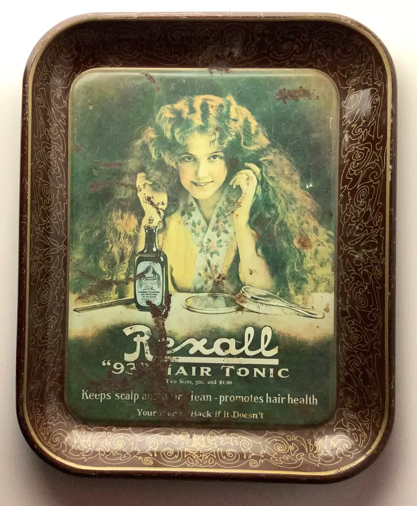 Rexall “93” Hair Tonic Antique Tray 1925