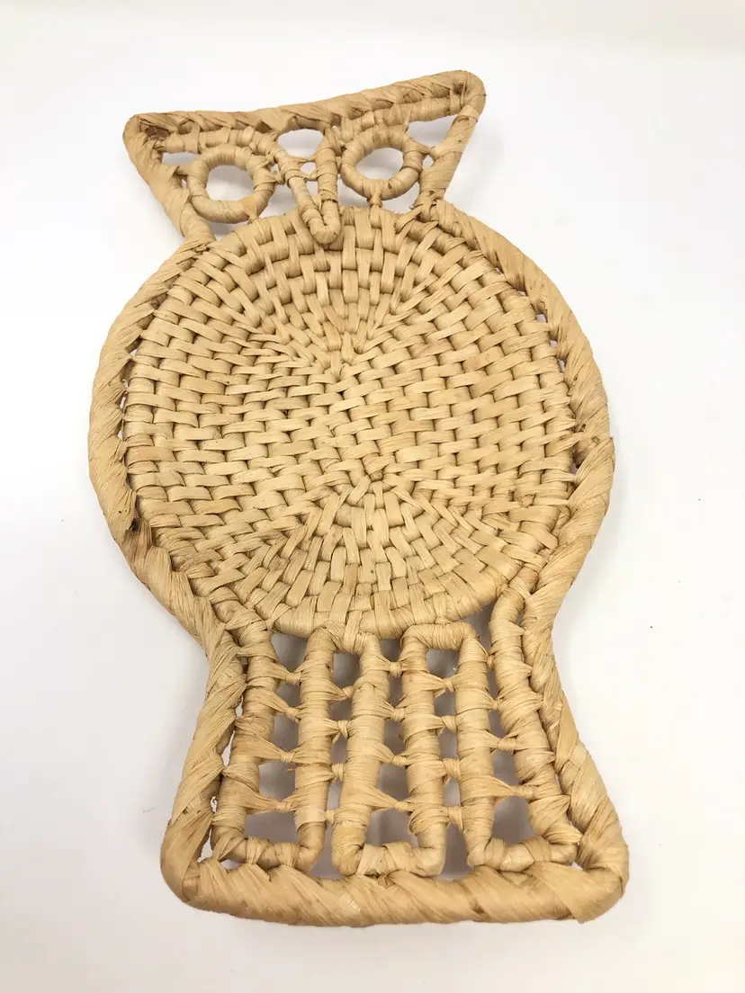 Rattan Owl Basket Wall Hanging 12"
