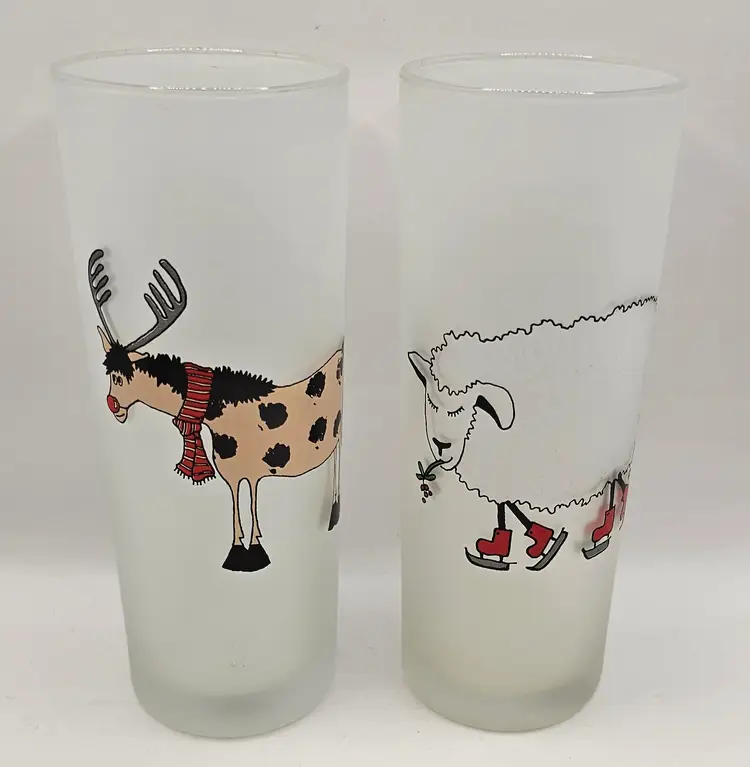 Set of 2 Dartington Design Christmas Animal Glasses