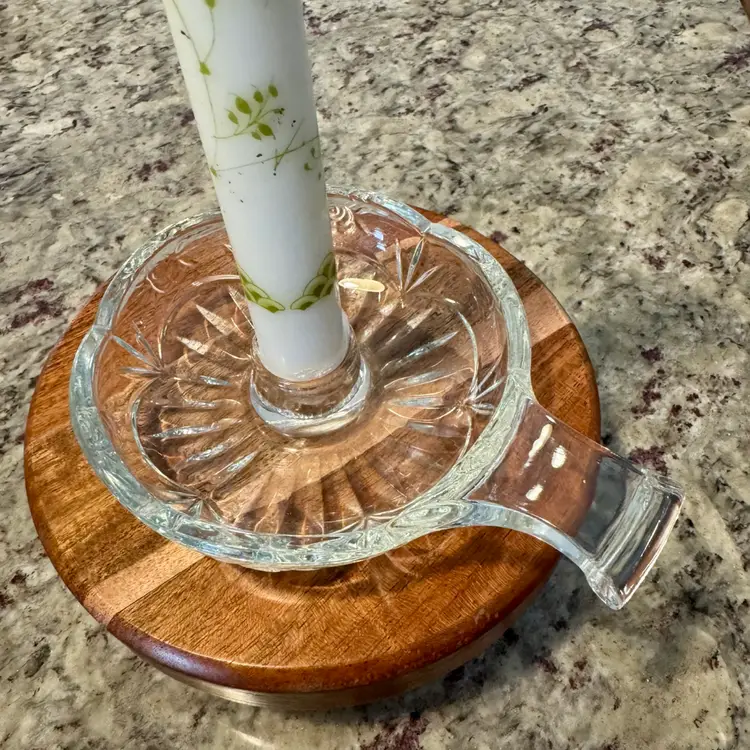 Vintage Cut Crystal Chamber Stick Holder & Candle