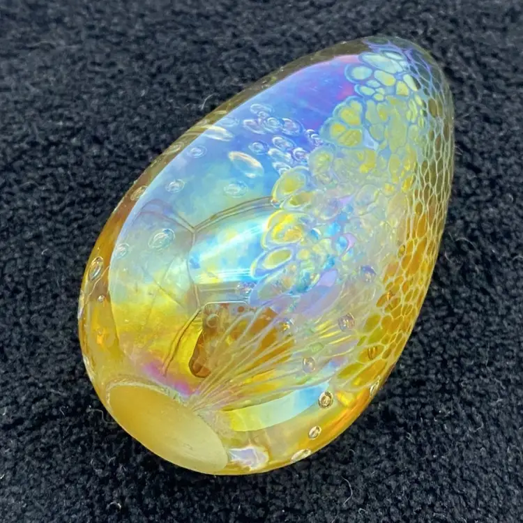 BEAUTIFUL! GES Glass Eye Studio Mt. St. Helens Lava Art Glass Iridescent AB Paperweight