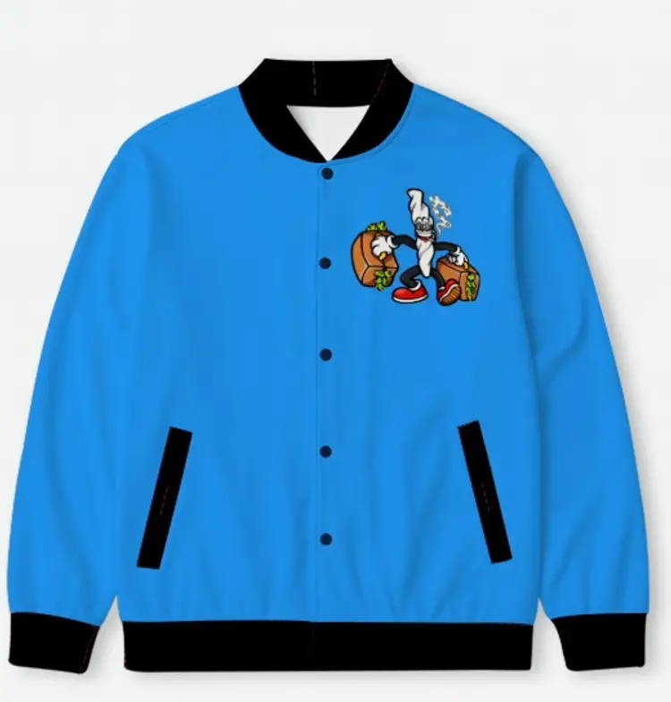 Blue Varsity Jacket – Cartoon Hustle Streetwear Bomber | Limited Edition Graphic Jacket