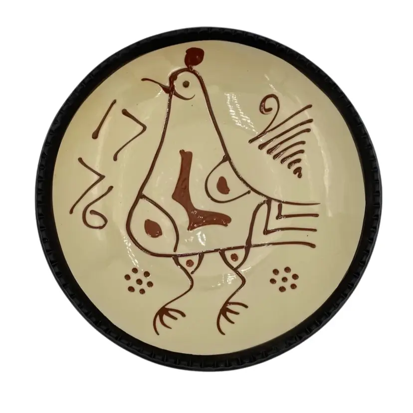 10.7” Studio Pottery Bowl, Pheasant/Chicken, Southwestern, 1776 Americana Signed