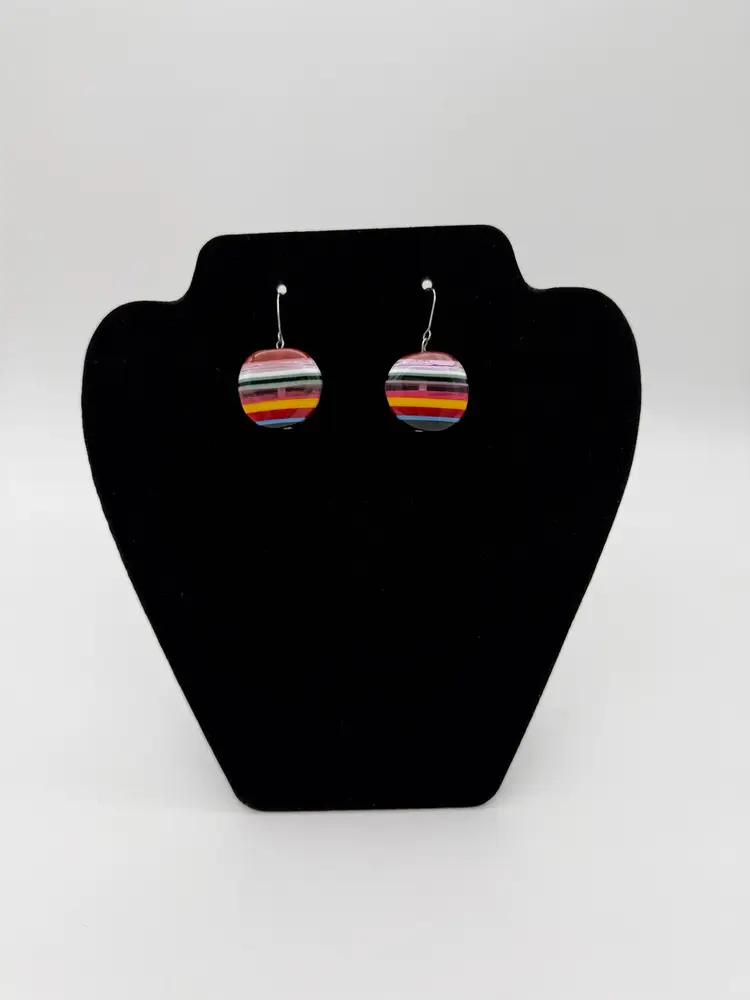 Vibrant Colorful Round Candy Swirl Dangle Drop Sterling Silver Hook Earrings Vtg