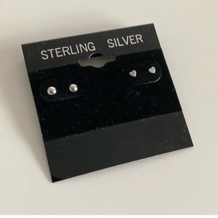 Set Of 2 Vintage Sterling Silver Baby Studs Earrings With Heart Shape And Ball Backs Sets