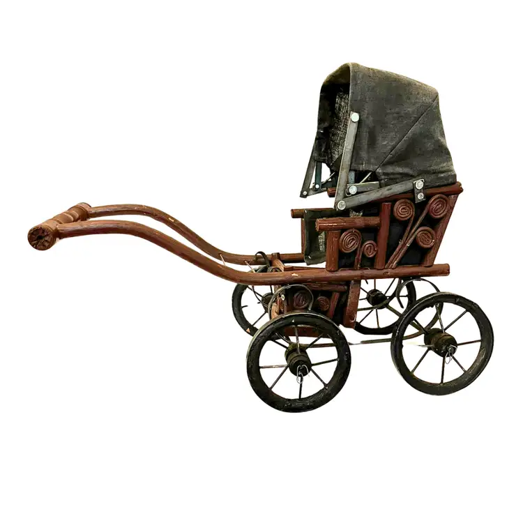 Vintage Rattan Doll Carriage Buggy Stroller Brentwood Style Pram Rustic Toy Prop