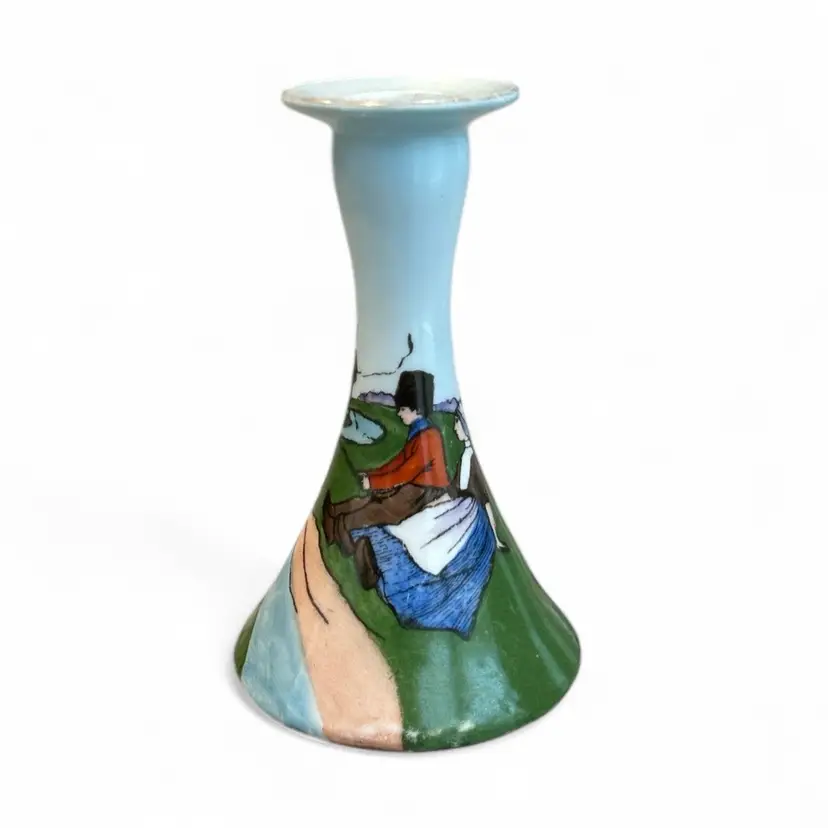 Austria Victoria Boy And Girl Fishing Ceramic Candle Holder