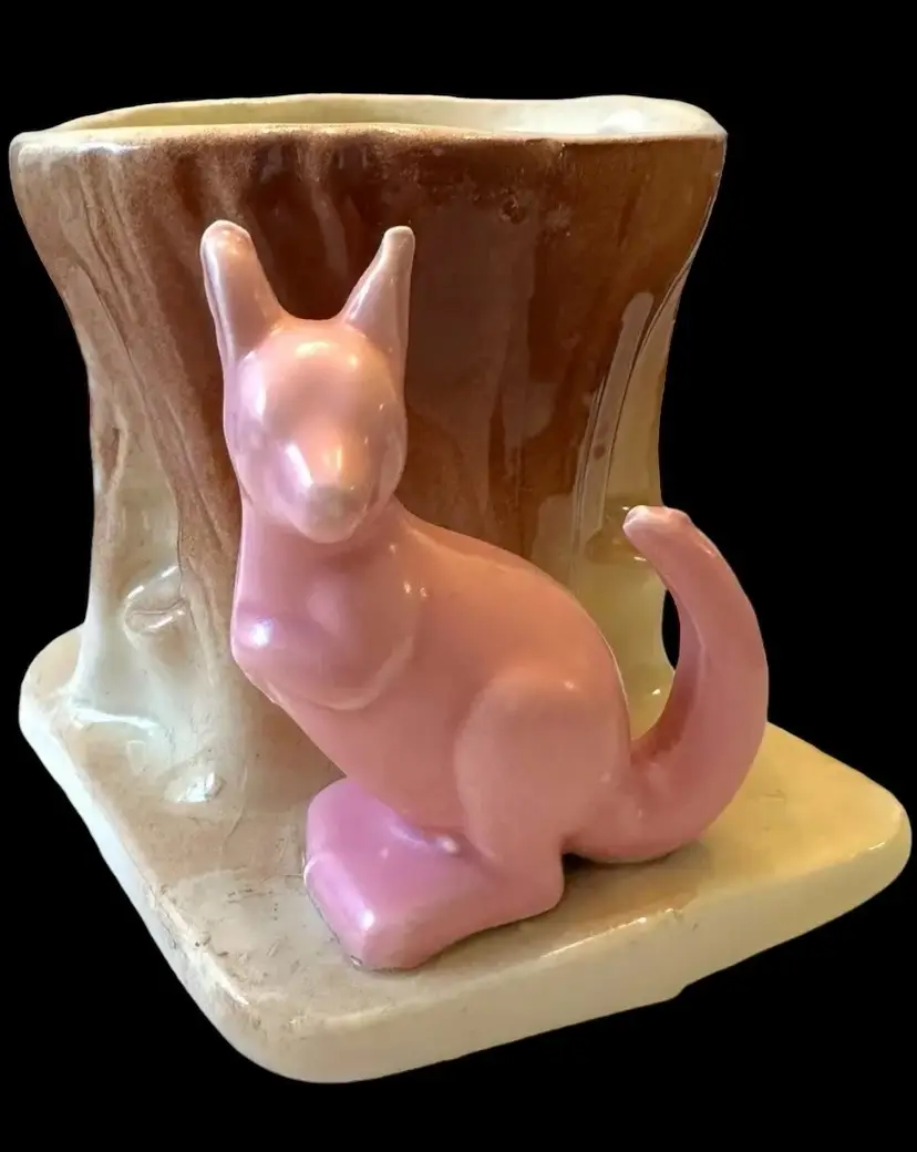 Vintage Morton Art Pottery Pink Kangaroo Tree Stump Planter