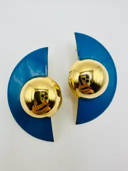 Vintage Post Modern/Punk 80s Enamel & Gold Tone Pierced Earrings