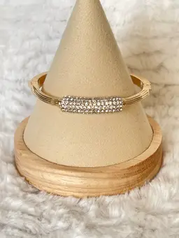 Charter Club Gold Tone Pavé Crystal Hinged Bangle Bracelet NWT