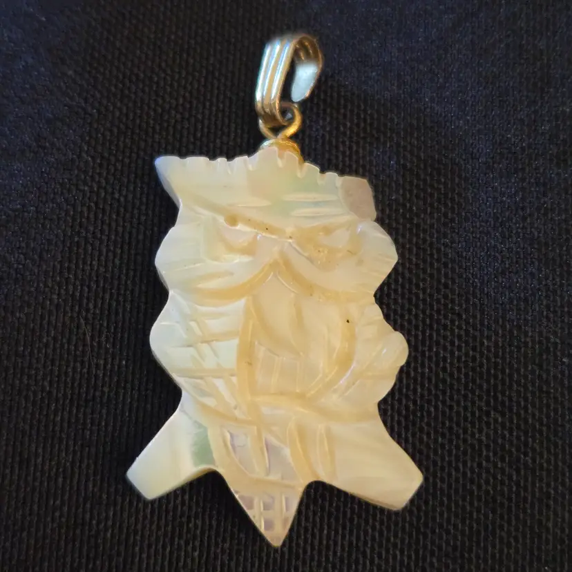 Owl Pendant Mother of Pearl with Clasp 1½" Long Approximately Unbranded Vintage