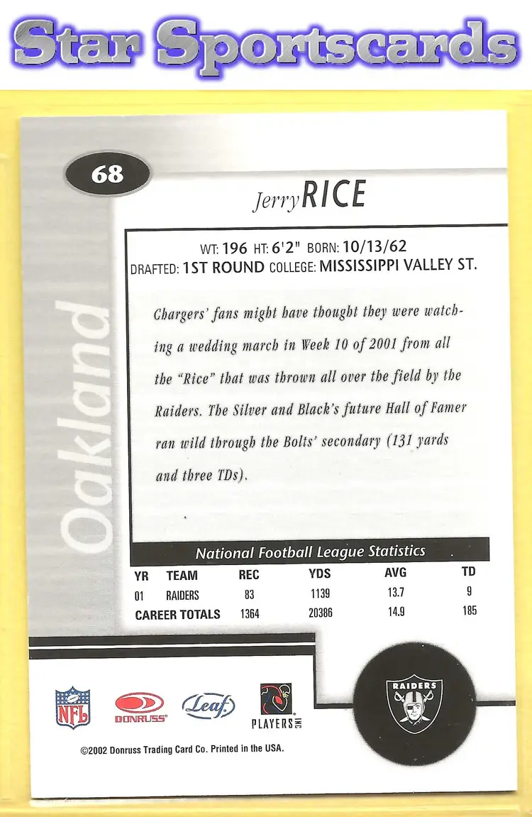 2002 Leaf Certified #68 Jerry Rice Oakland Raiders