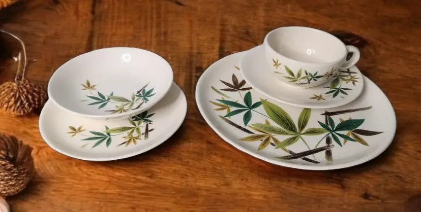 Salem Woodland MCM 5 Piece Dinner Place Setting 50s Vintage Leaves READ