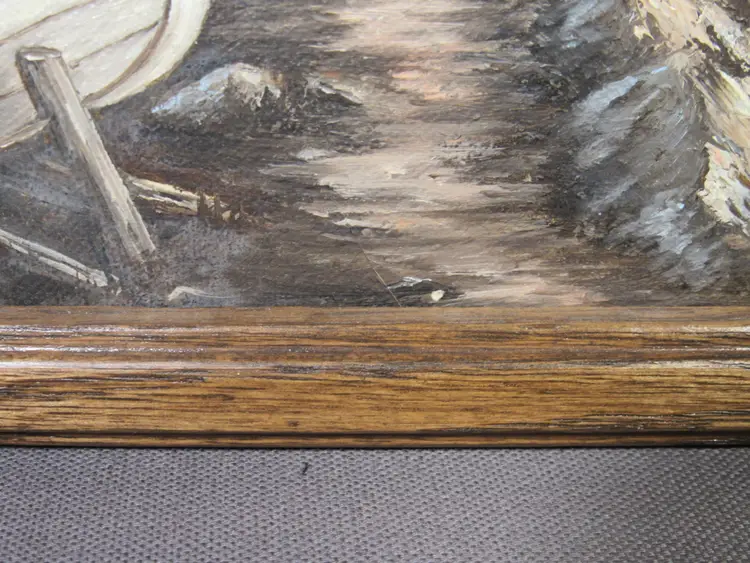 Original Oil Painging 8 x 10 "Boats at the Boathouse" Canvas Framed Artist Pat Keely 1986