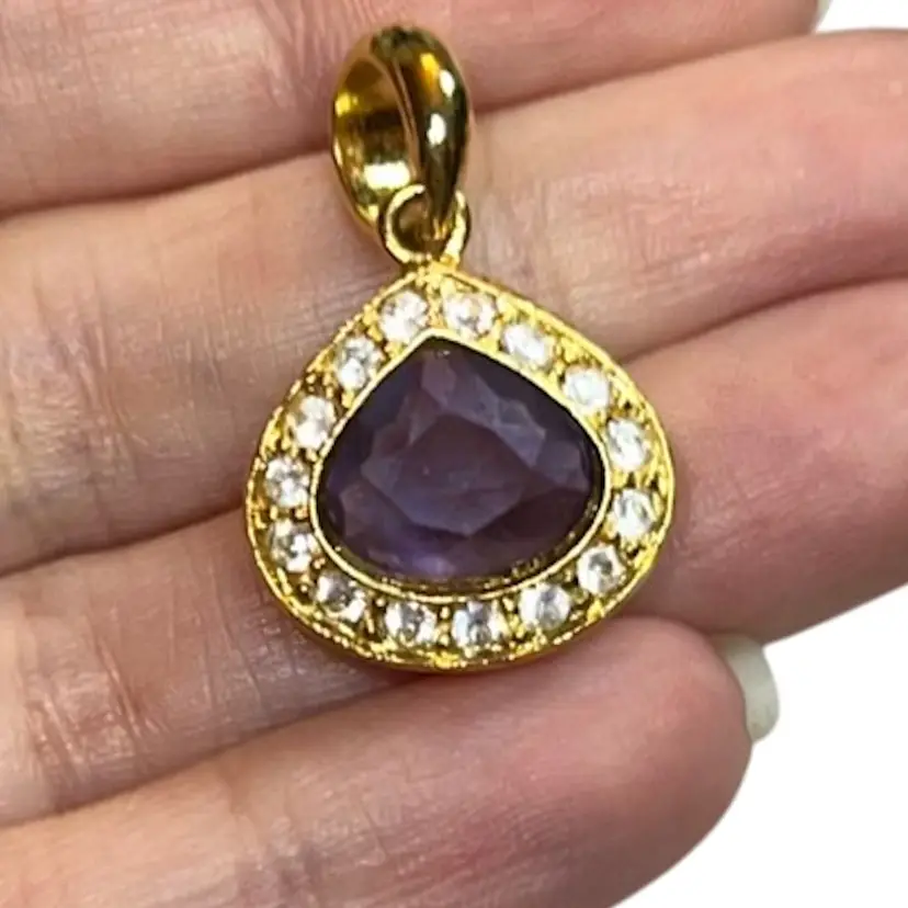 Vintage Nolan Miller Pendant Amethyst Color & Gold 1”