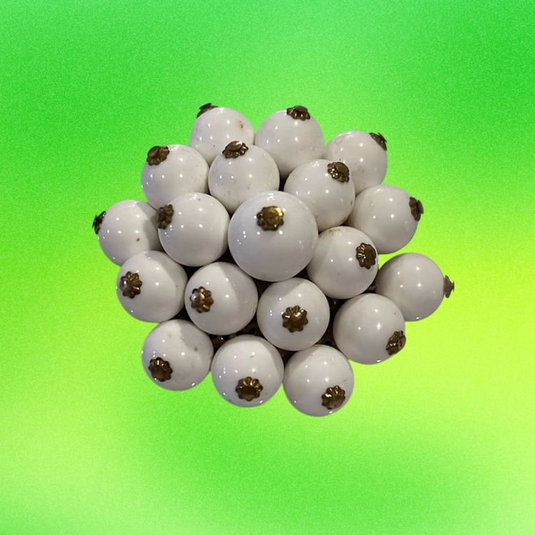 26. Unique Vintage White Plastic Bead Cluster Circle Brooch / Pin 2"