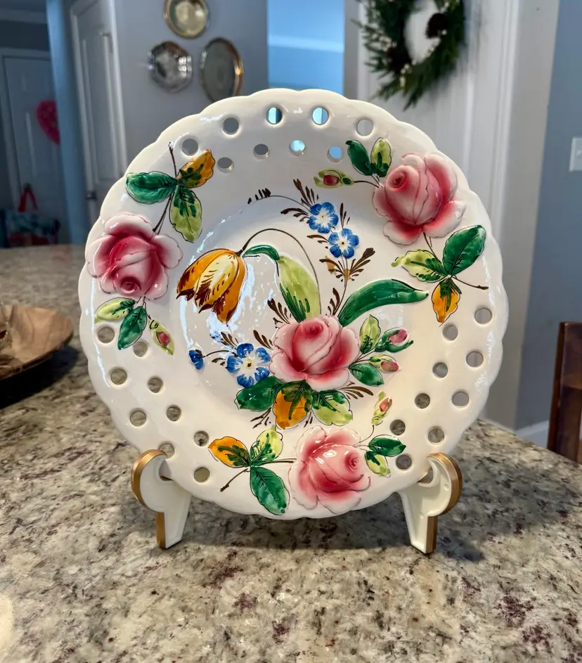 Hand Painted Italian Ceramic Shallow Bowl