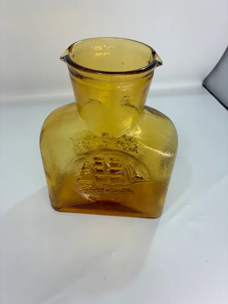 Kanawa Amber Double Spouted Pitcher with clipper ship motif