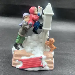 1991 House of Lloyd "Letter to Santa" Musical Figurine - Kids Mailing Santa Letter with Dog and Sled - Vintage Christmas Decor