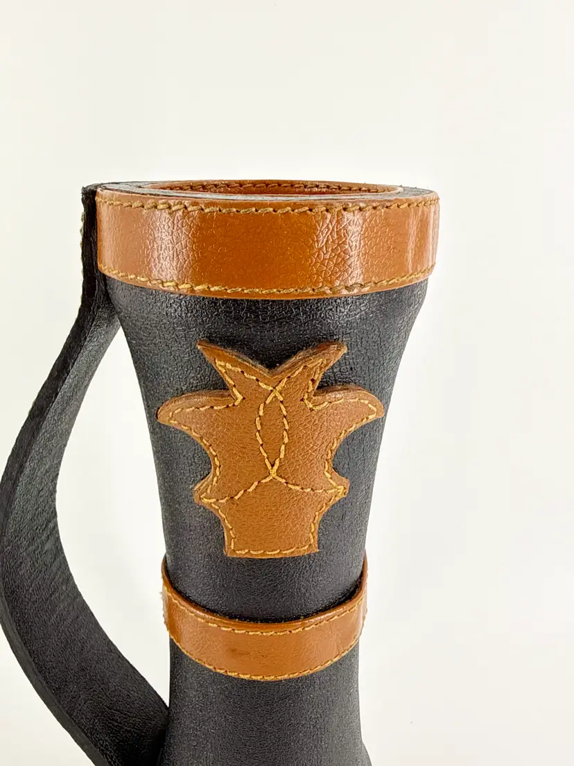 NWT Candlestand Coventry 11" Pillar Candle Holder Handled Faux Leather Wrapped