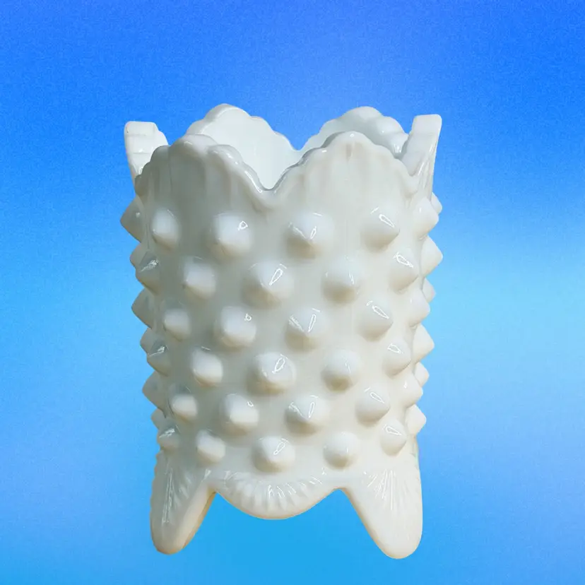 Vtg Fenton Pedestal Toothpick/candle Holder White Milk Glass Hobnail Pedestal Scalloped Edge
3”T x 2” W