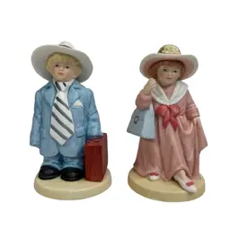Vintage Homco #1488 Porcelain Bisque Kids Boy & Girl Playing Dress Up Figurines