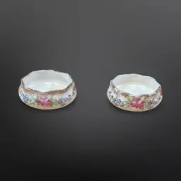 Antique American Belleek Ceramic Arts Company Porcelain Hand Painted Pair of Salt Cellars
