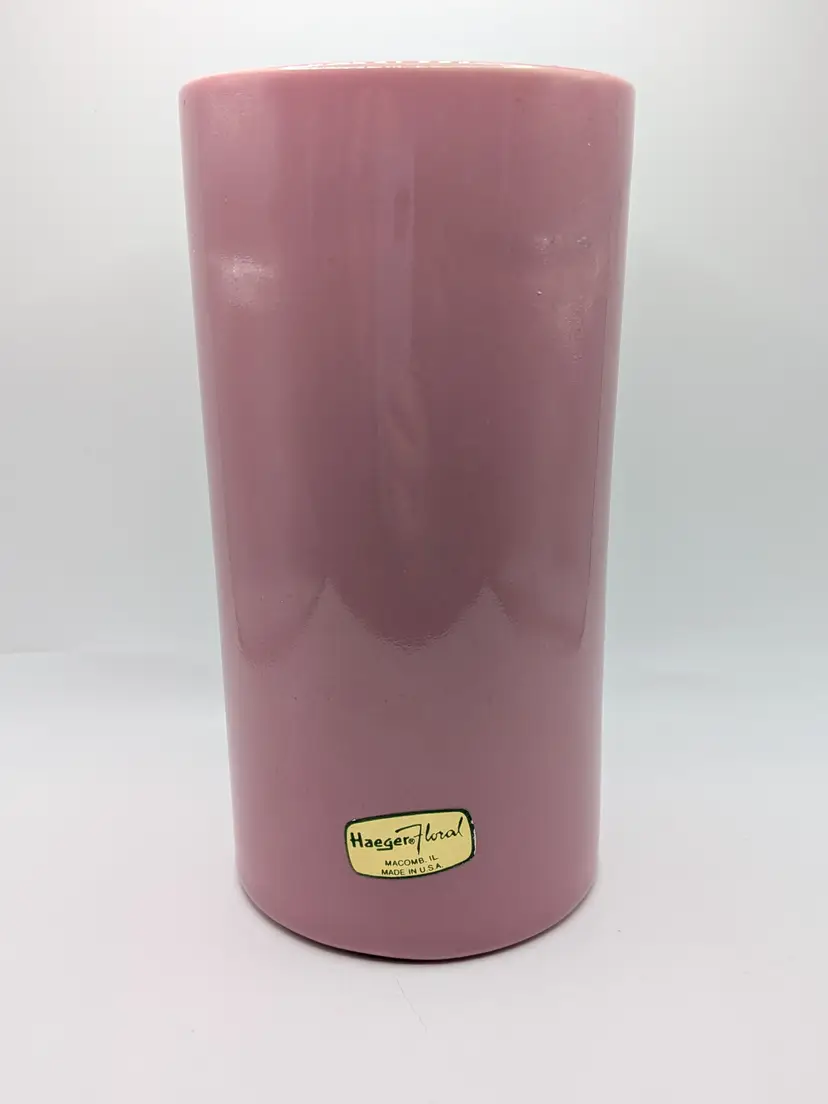 Haeger Pottery ceramic cylinder vase in a pink/mauve color Brand: Haeger Floral, made in Macomb, Illinois, USA