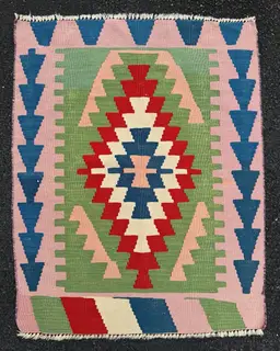 🩷💙❤️ Vintage hand knotted kilim wool rug 3.6x2.9