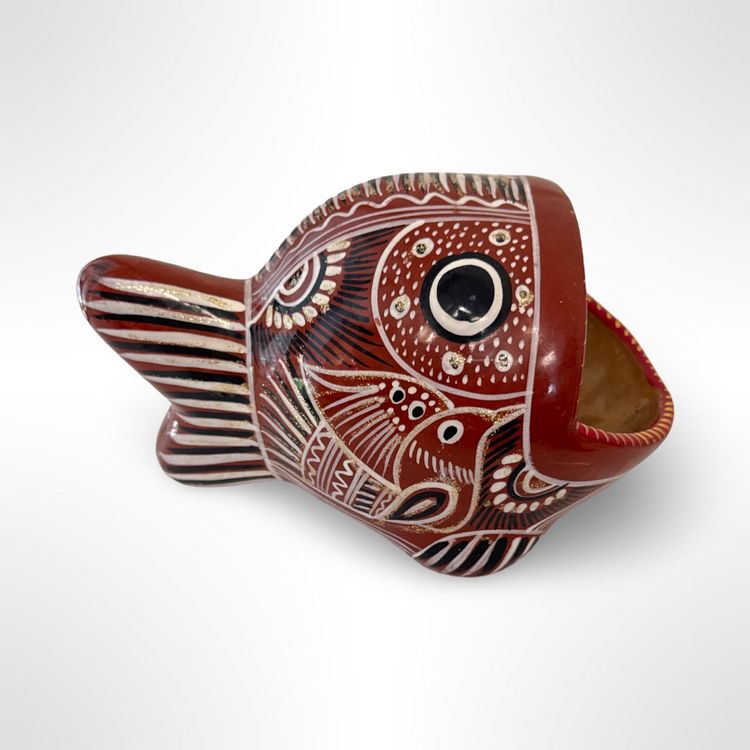 Vintage Hand Painted Pottery Folk Art Wide Mouth Fish Sponge Holder