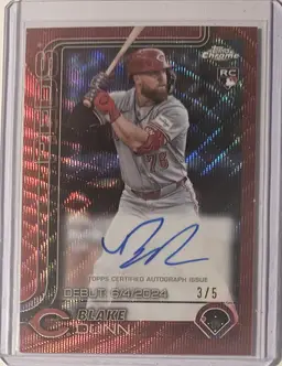 2025 Topps Chrome Update Rookie Debut RC Auto Red Wave Blake Dunn 3/5
