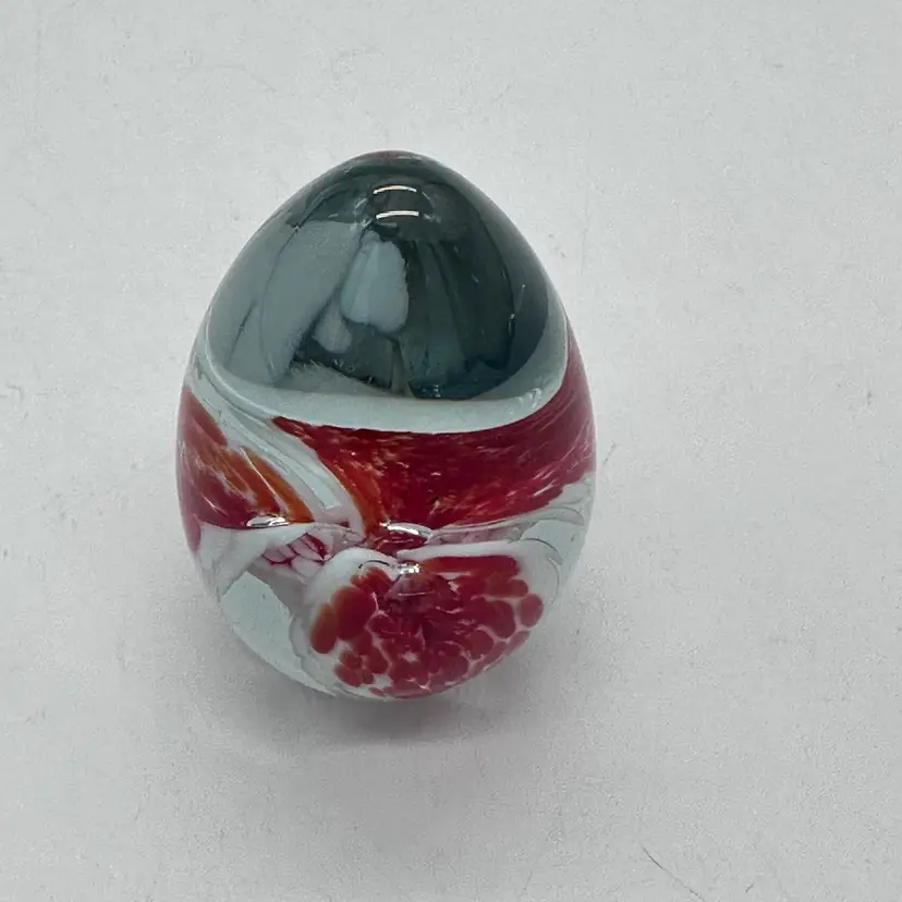 Glass Eye Studio MSH 1988 Ash Art Glass Clear Small Paperweight Red White Flower