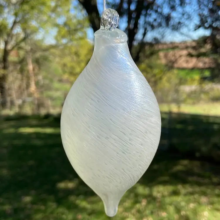 Hand-Blown, Hanging Art Glass Orb. White Iridescent Color. No Signature. Hanger Not Included. 5.25”h.