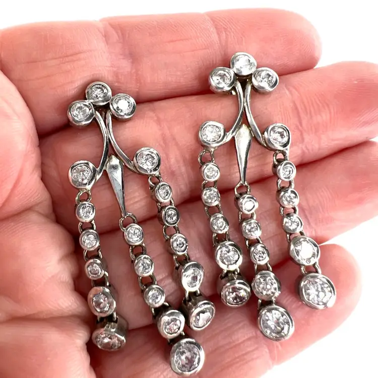1-7/8” Chandelier Style Rhinestone Earrings. 925 Marked.