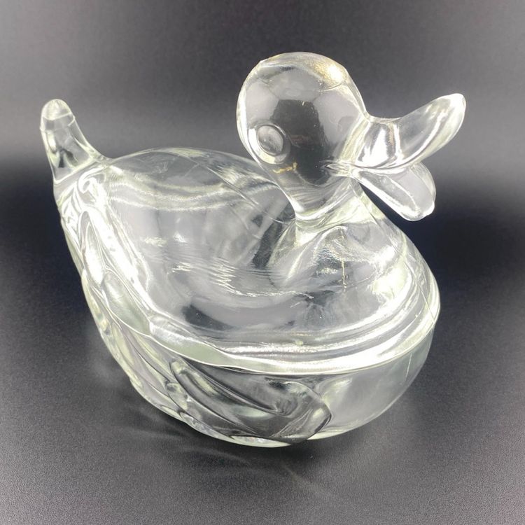 Vintage Duck On Nest Jeanette Glass Sweet Little One Candy Dish Cottage