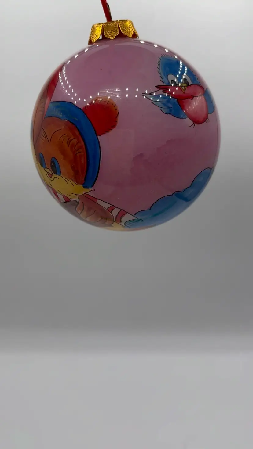 Reverse Hand Painted Glass Christmas Ornament Winter Birds