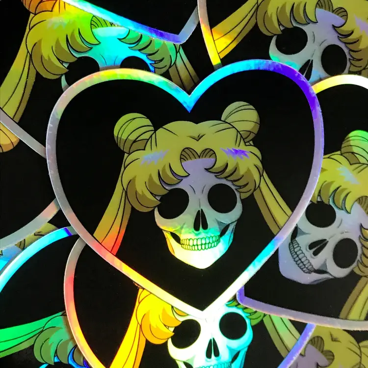 Sailor Moon Usagi Goth Skull Heart Holographic Anime Sticker